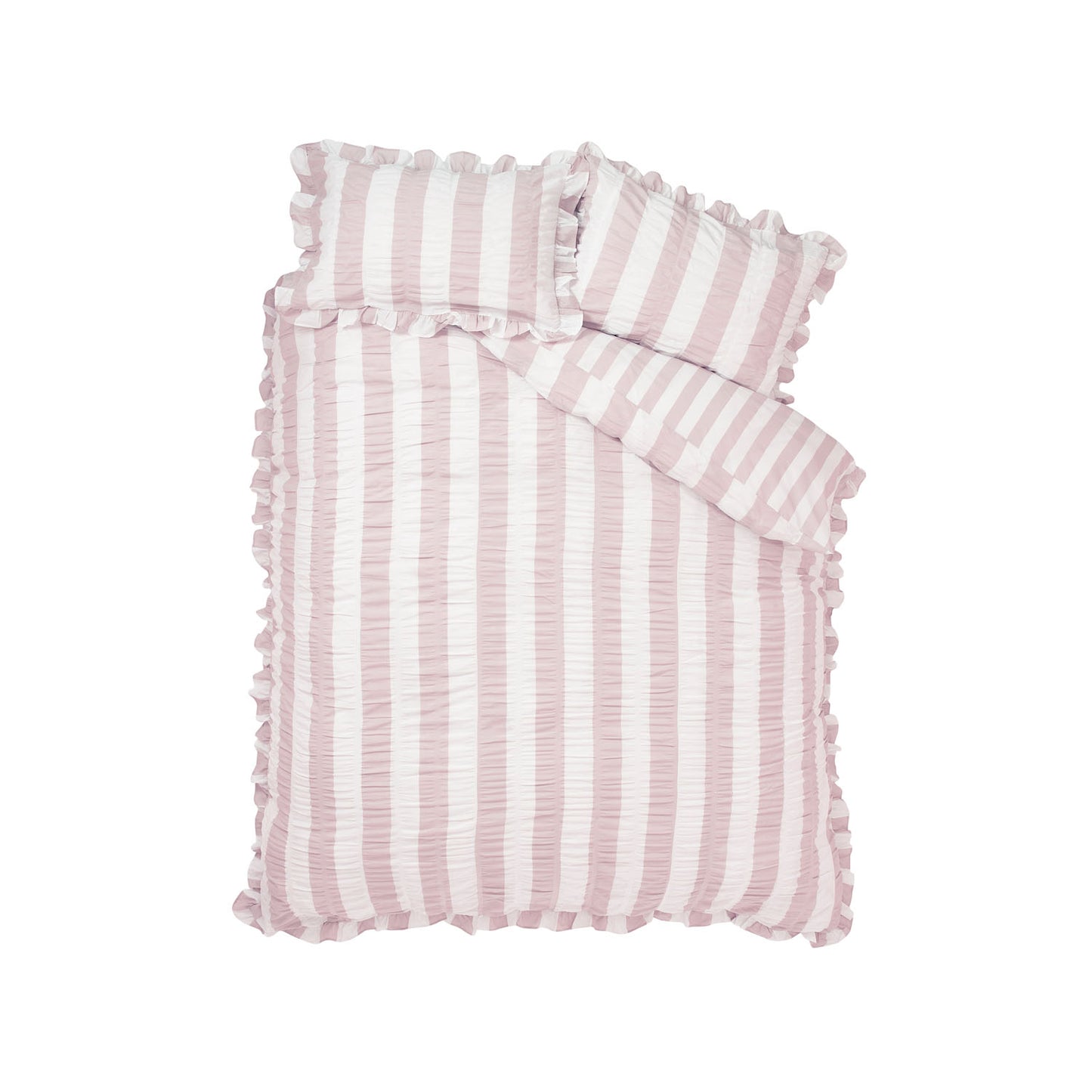Catherine Lansfield Seersucker Frill Stripe Pink Duvet Set