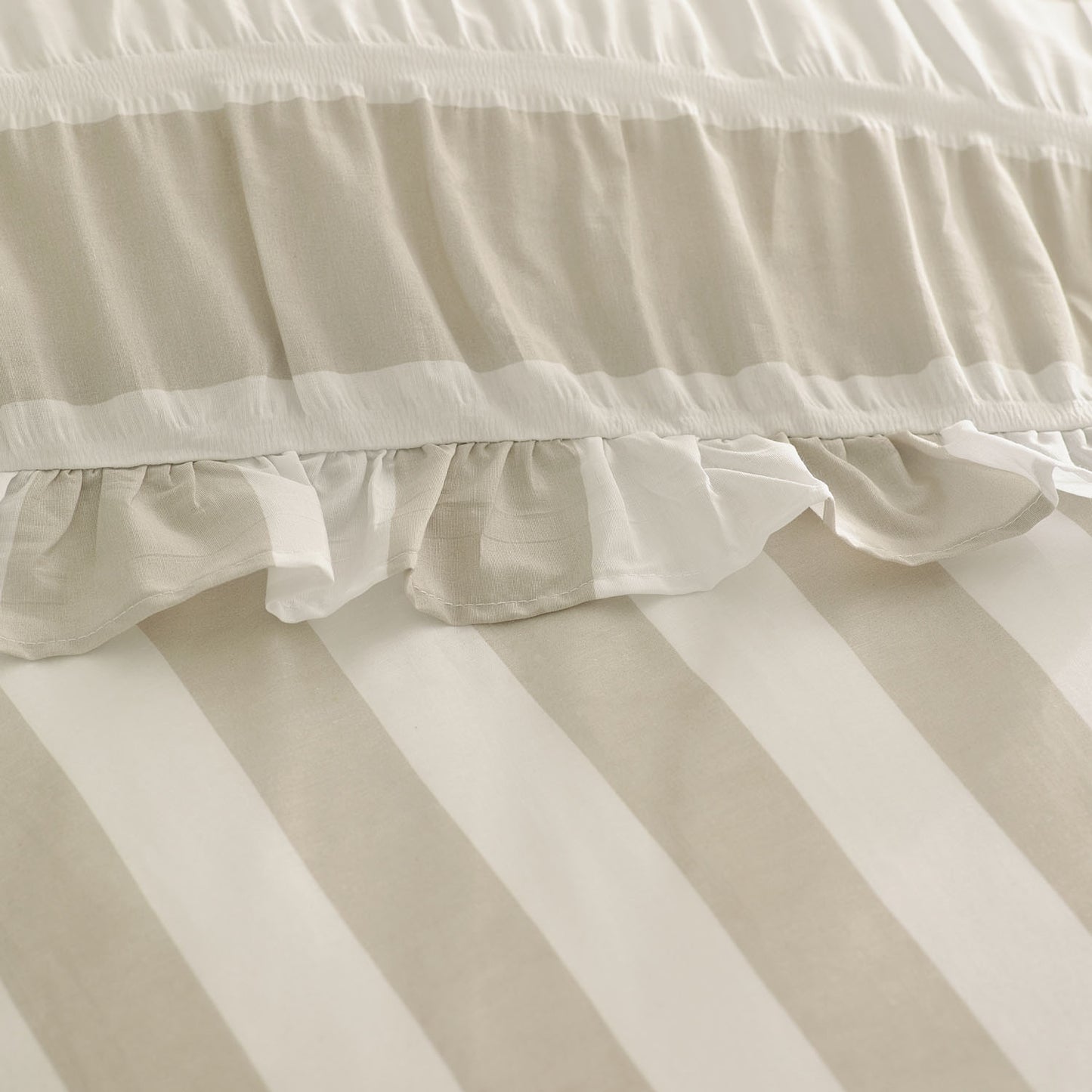 Catherine Lansfield Seersucker Frill Stripe Natural Duvet Set