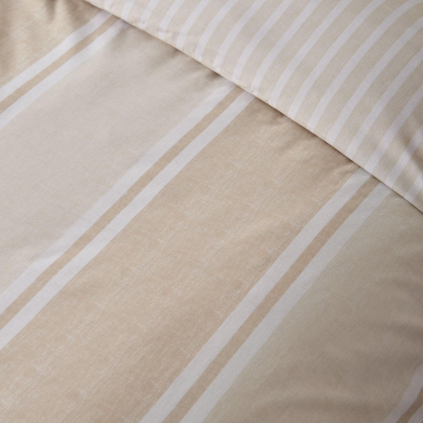 Catherine Lansfield Banded Stripe Natural Reversible Duvet Set
