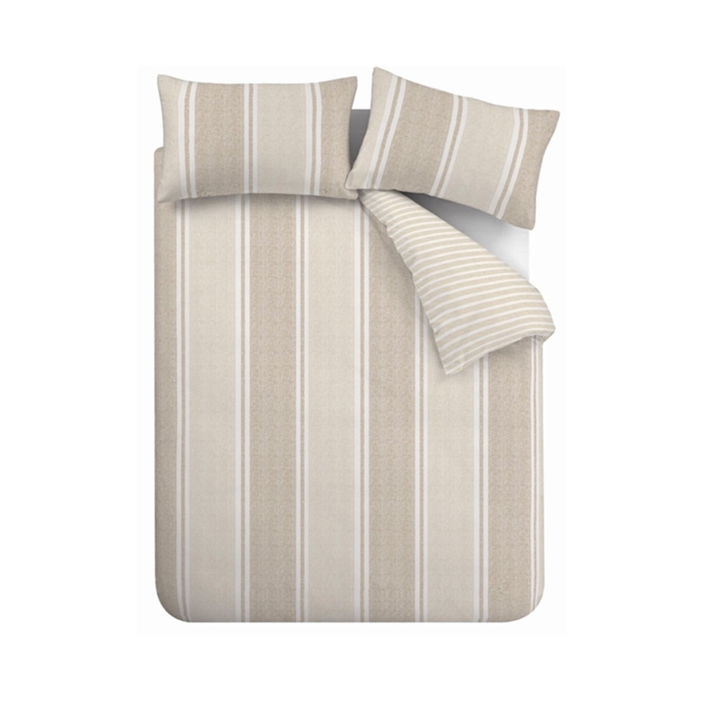 Catherine Lansfield Banded Stripe Natural Reversible Duvet Set