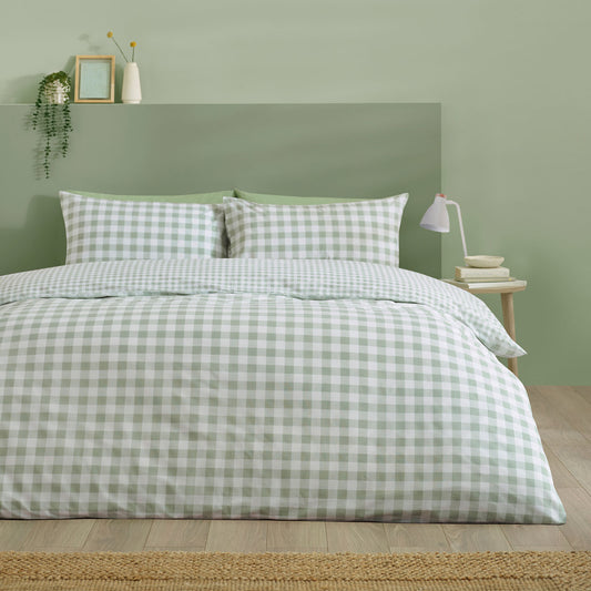 Catherine Lansfield Bamford Green Gingham Check Reversible Duvet Set