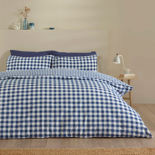 Catherine Lansfield Bamford Navy Gingham Check Reversible Duvet Set