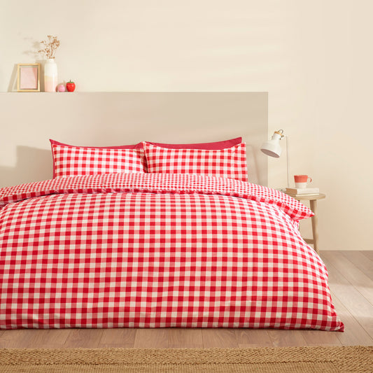 Catherine Lansfield Bamford Red Gingham Check Reversible Duvet Set
