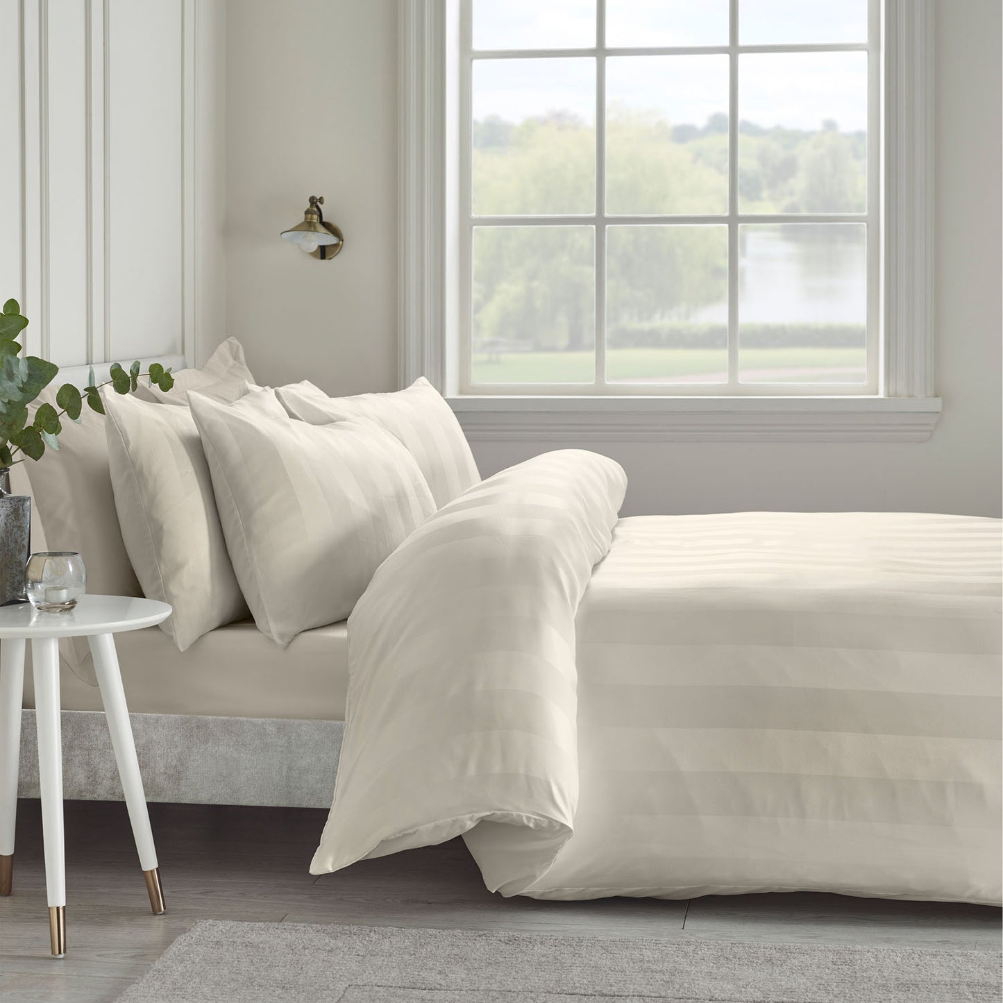 Catherine Lansfield So Soft Cream Satin Stripe Duvet Set