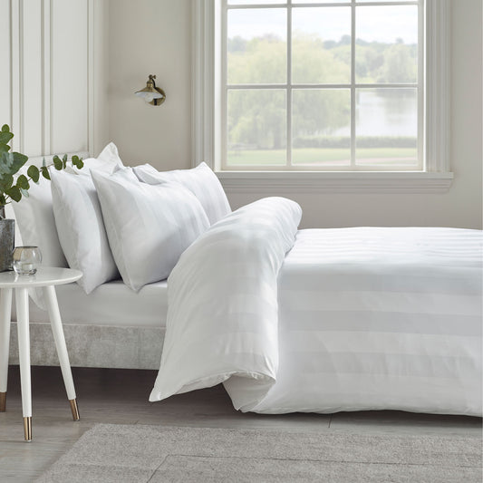 Catherine Lansfield So Soft White Satin Stripe Duvet Set