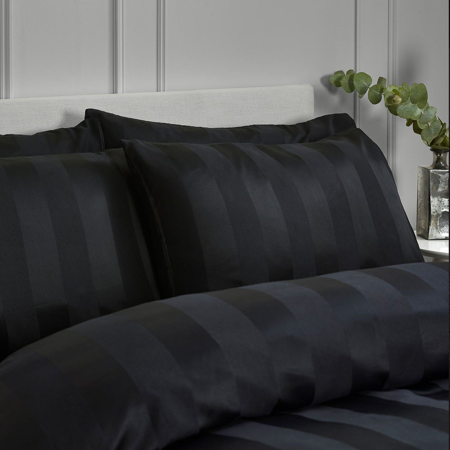 Catherine Lansfield So Soft Black Satin Stripe Duvet Set