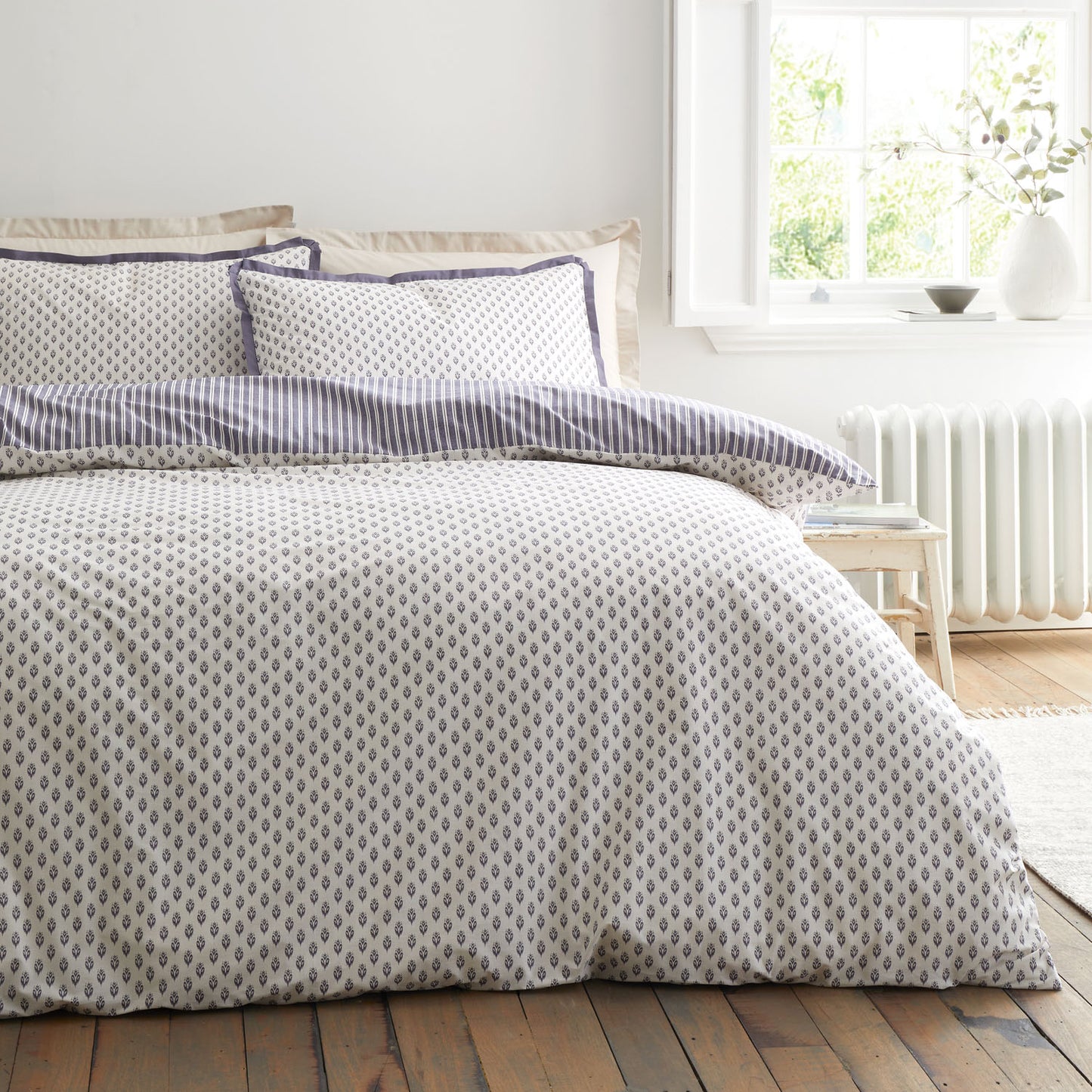Bianca Amelie Blue 200TC Cotton Reversible Duvet Set