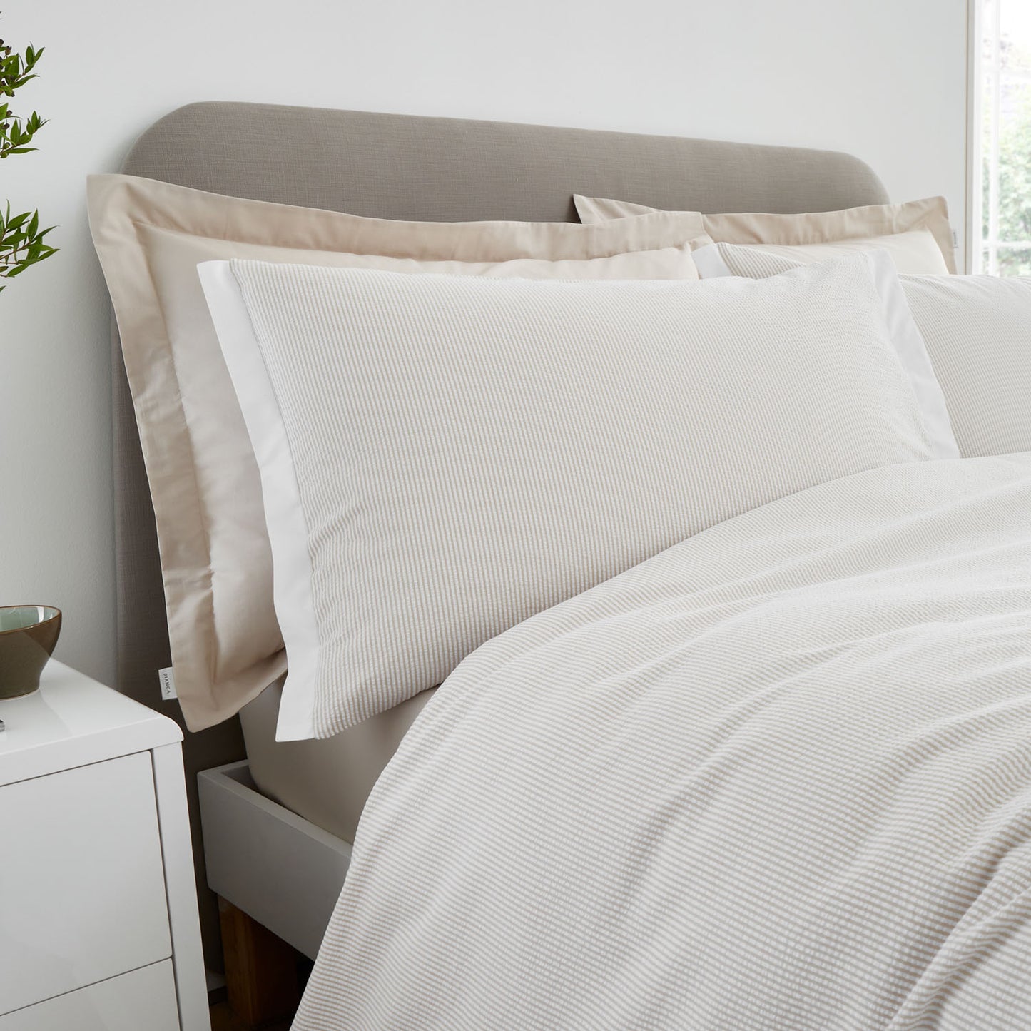 Bianca Natural Seersucker Woven Stripe 180TC Cotton Duvet Set
