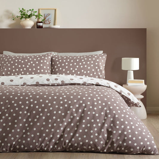 Catherine Lansfield Polka Dot Chocolate Reversible Duvet Set