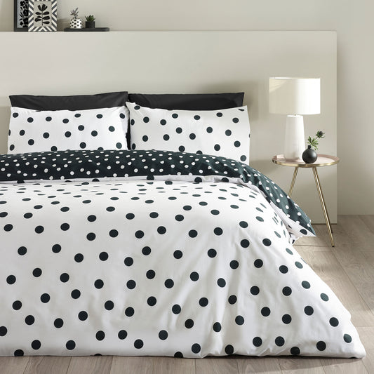 Catherine Lansfield Black & White Polka Dot Reversible Duvet Set