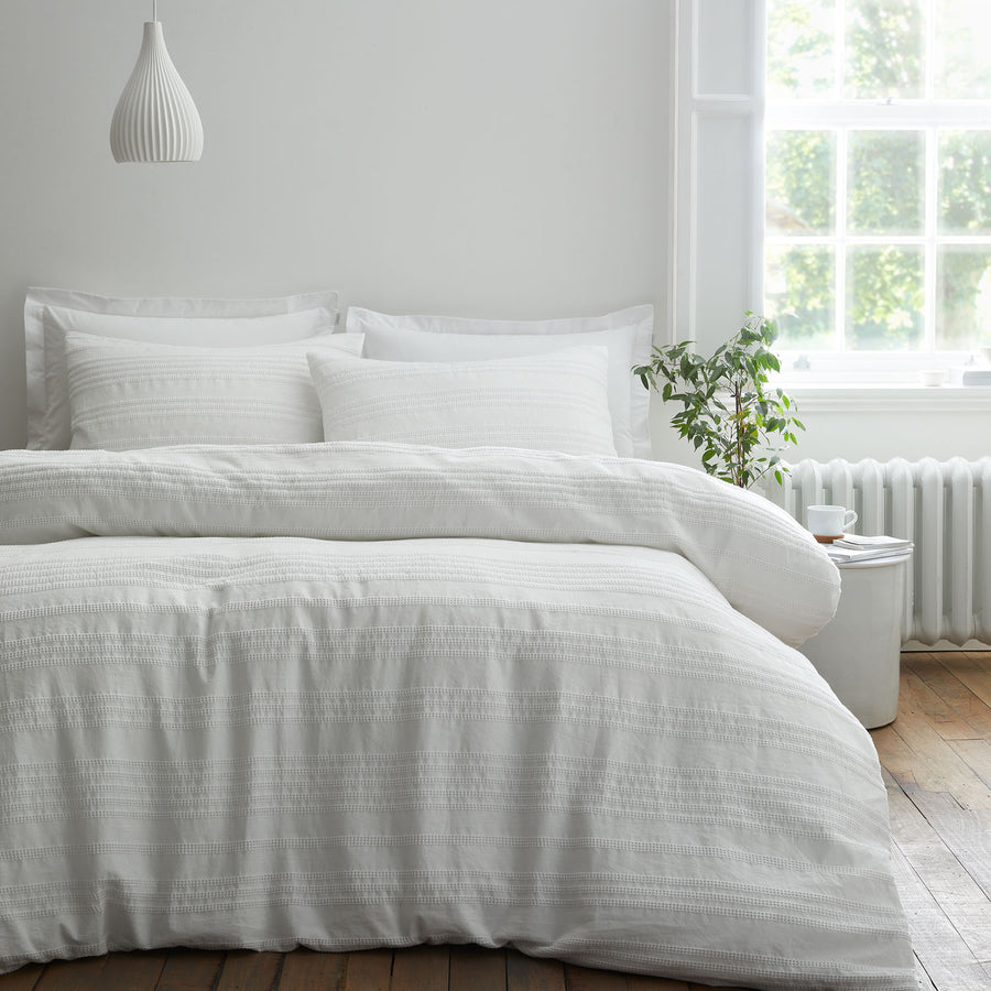Bianca Waffle Cotton Stripe White Duvet Set