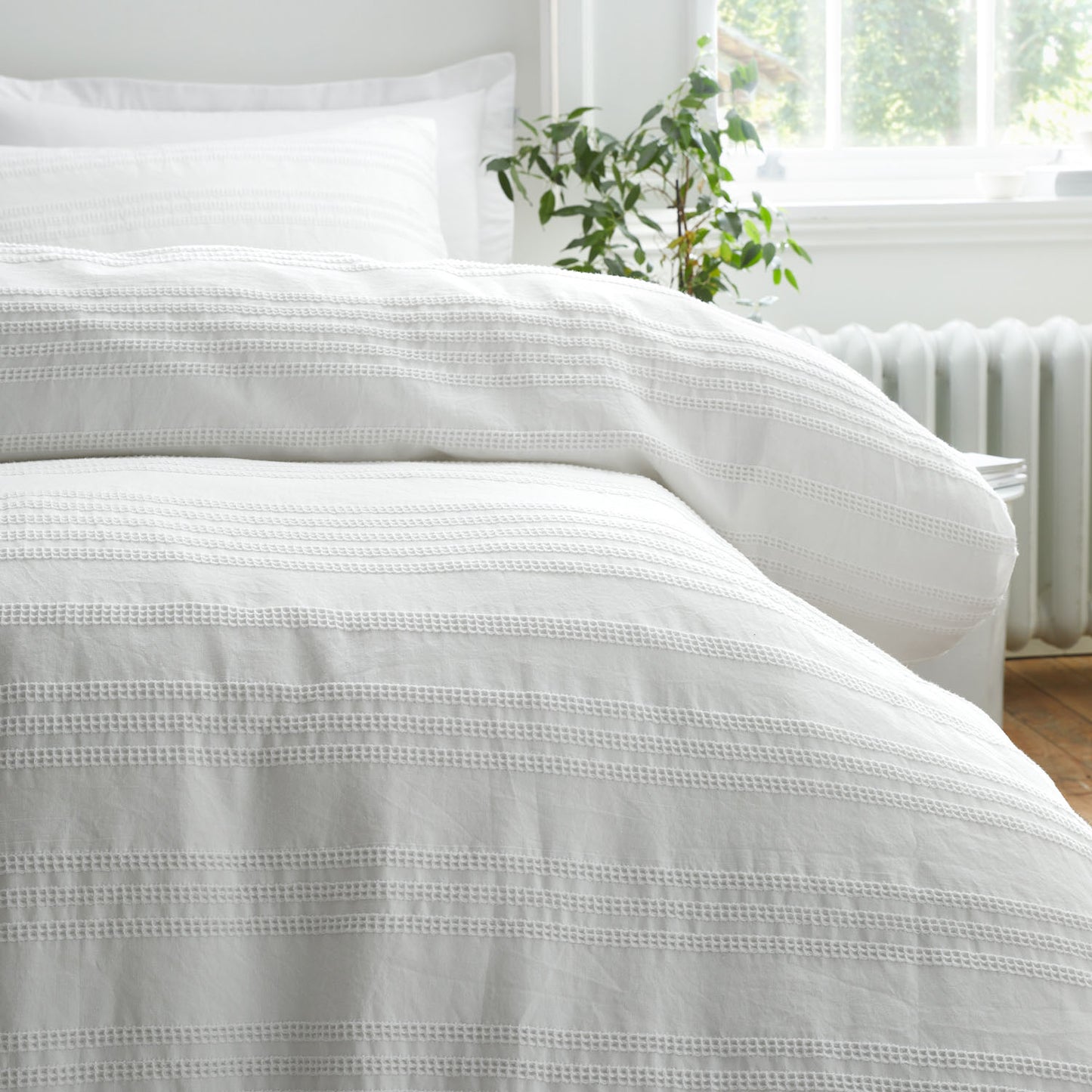 Bianca Waffle Cotton Stripe White Duvet Set