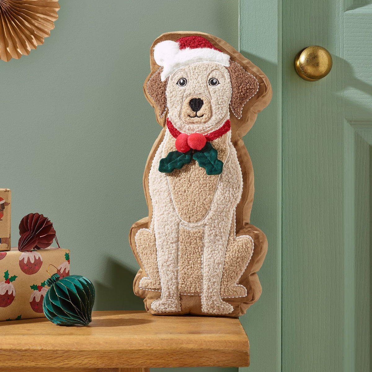 Catherine Lansfield Christmas Dog 3D Shaped Cushion