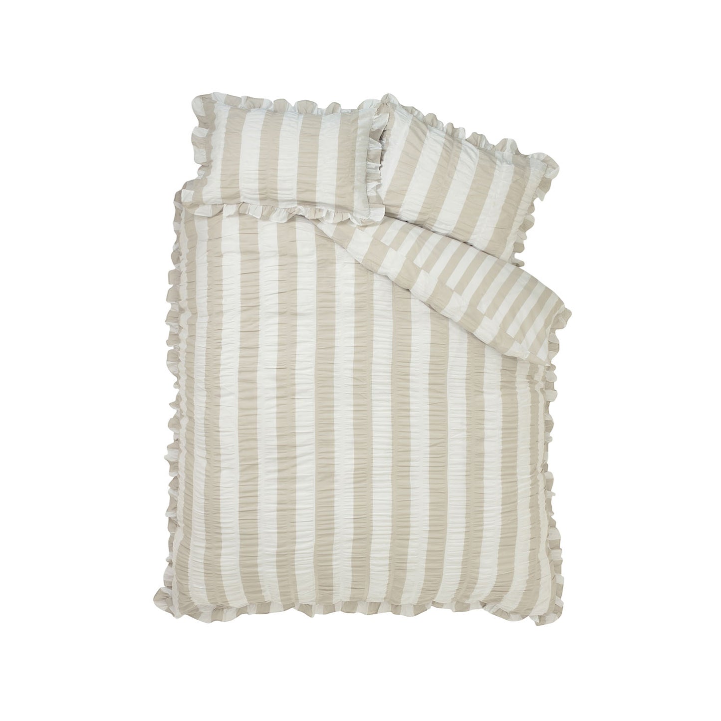 Catherine Lansfield Seersucker Frill Stripe Natural Duvet Set
