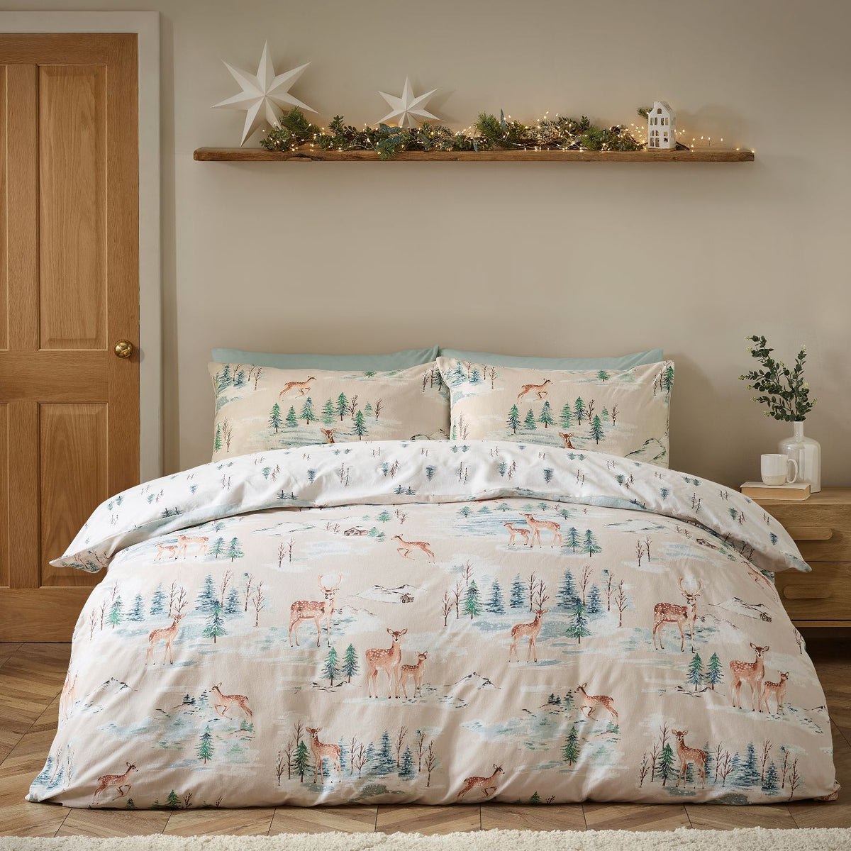 Catherine Lansfield Christmas Deer Brushed Cotton Duvet Set