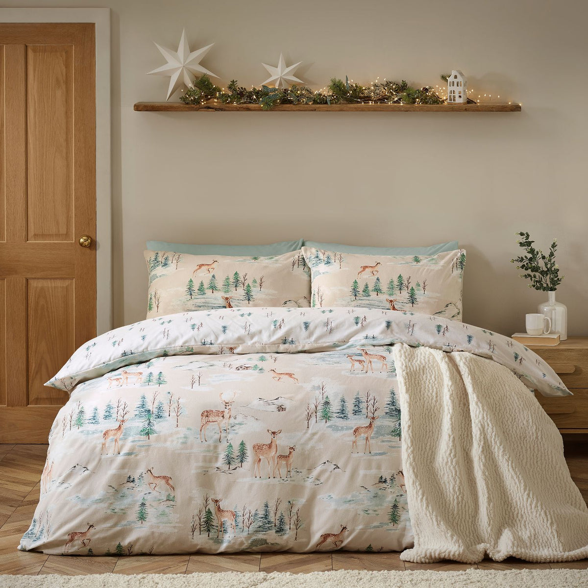 Catherine Lansfield Christmas Deer Brushed Cotton Duvet Set