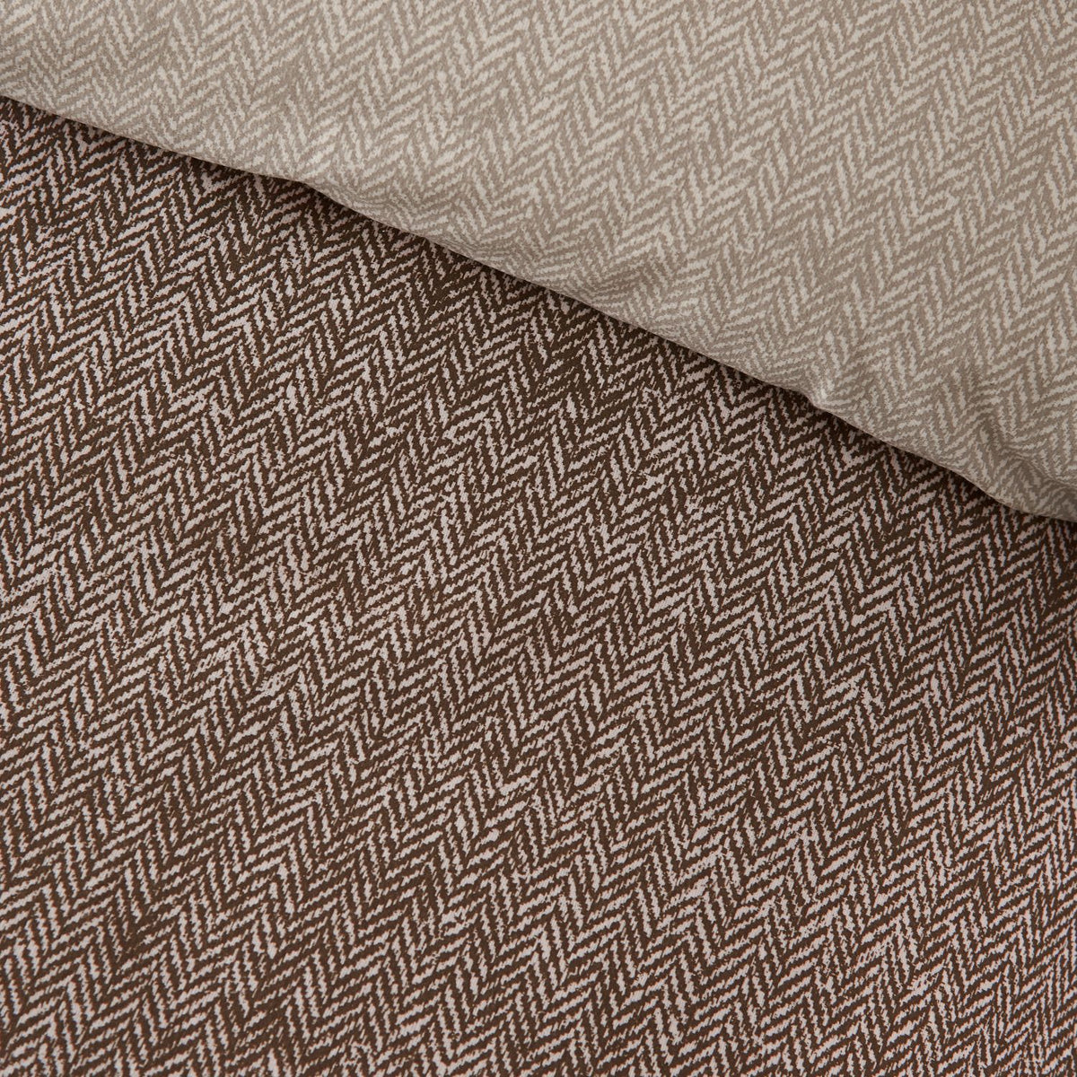 Catherine Lansfield Reversible Herringbone Chocolate Brushed Cotton Duvet Set