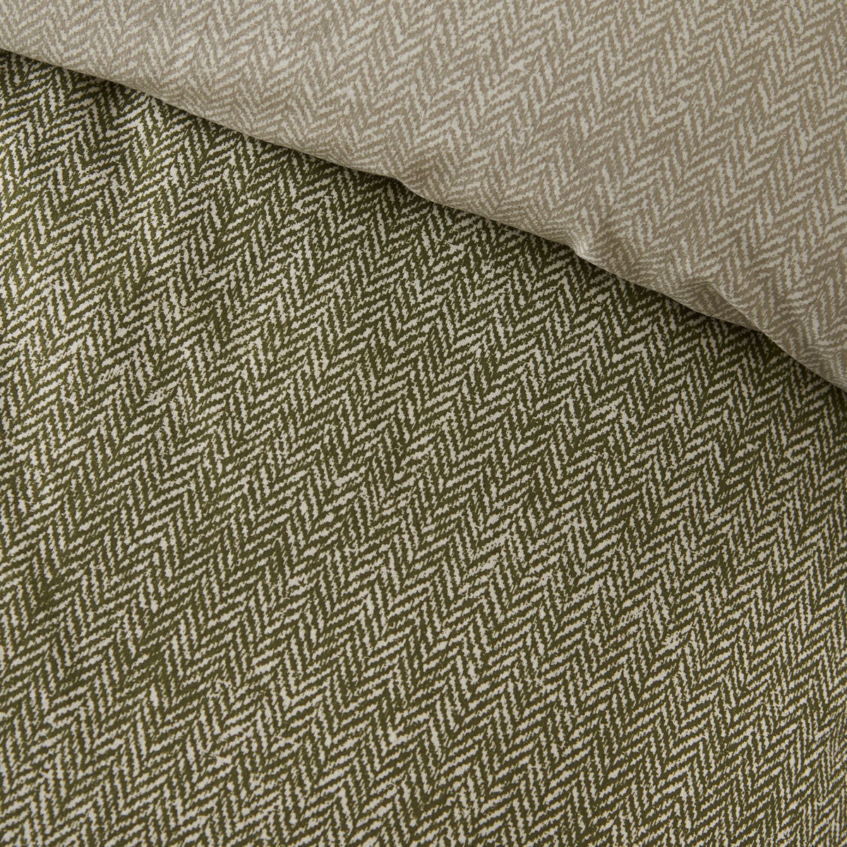 Catherine Lansfield Reversible Herringbone Green Brushed Cotton Duvet Set