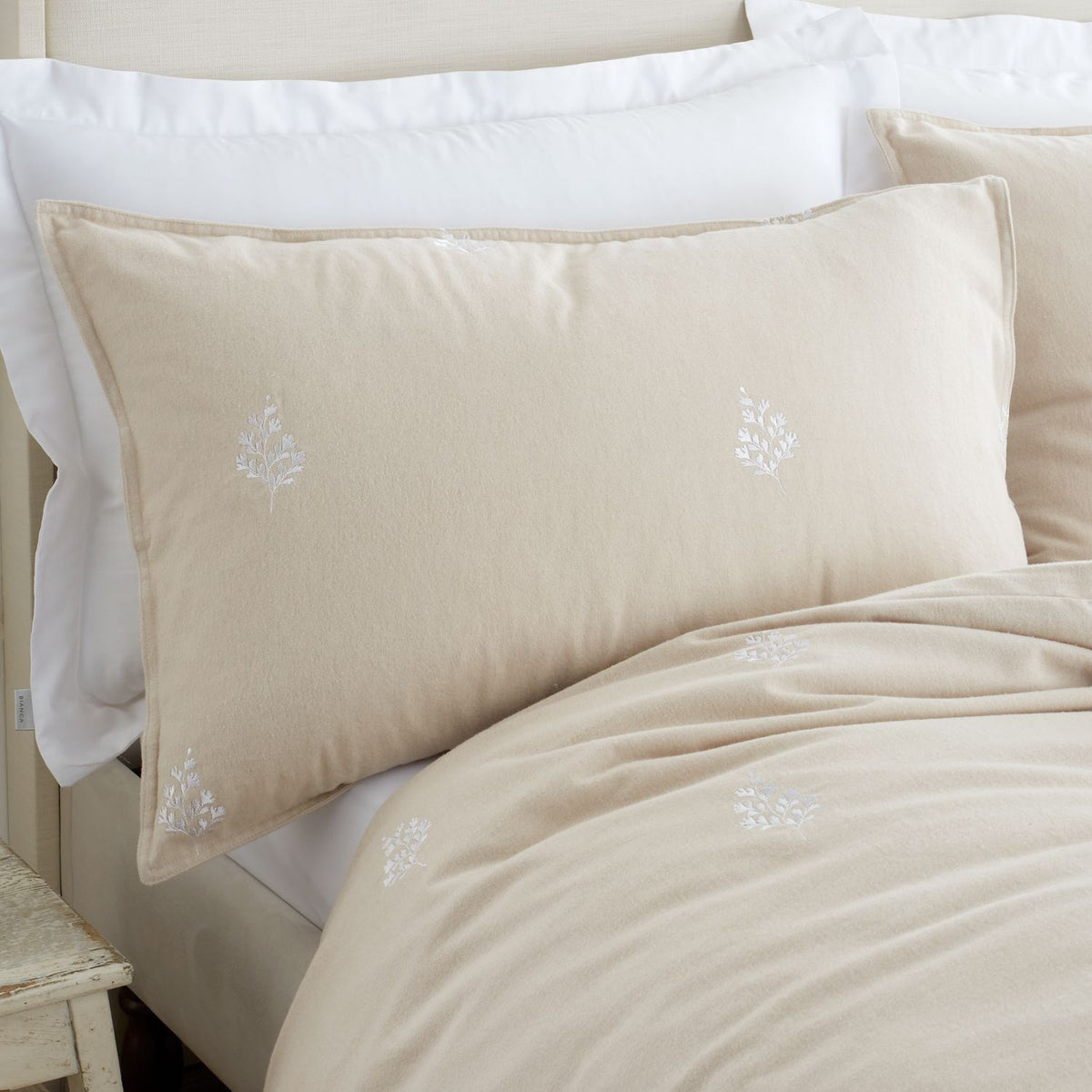 Bianca Fine Linens Brushed Cotton Natural Embroidery Leaf Duvet Set