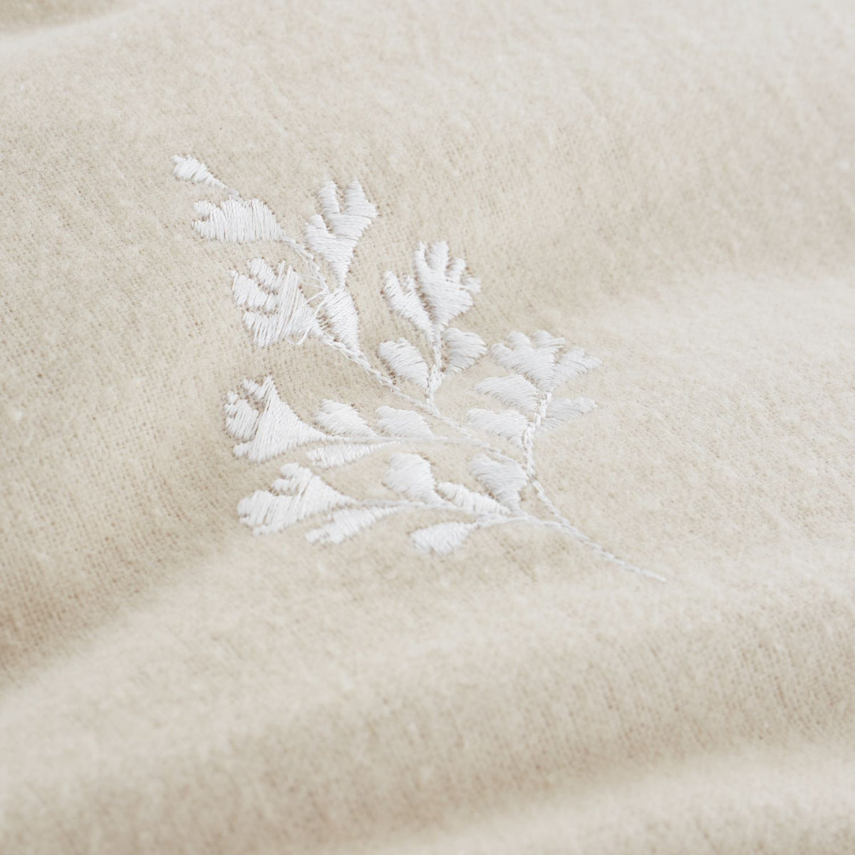 Bianca Fine Linens Brushed Cotton Natural Embroidery Leaf Duvet Set