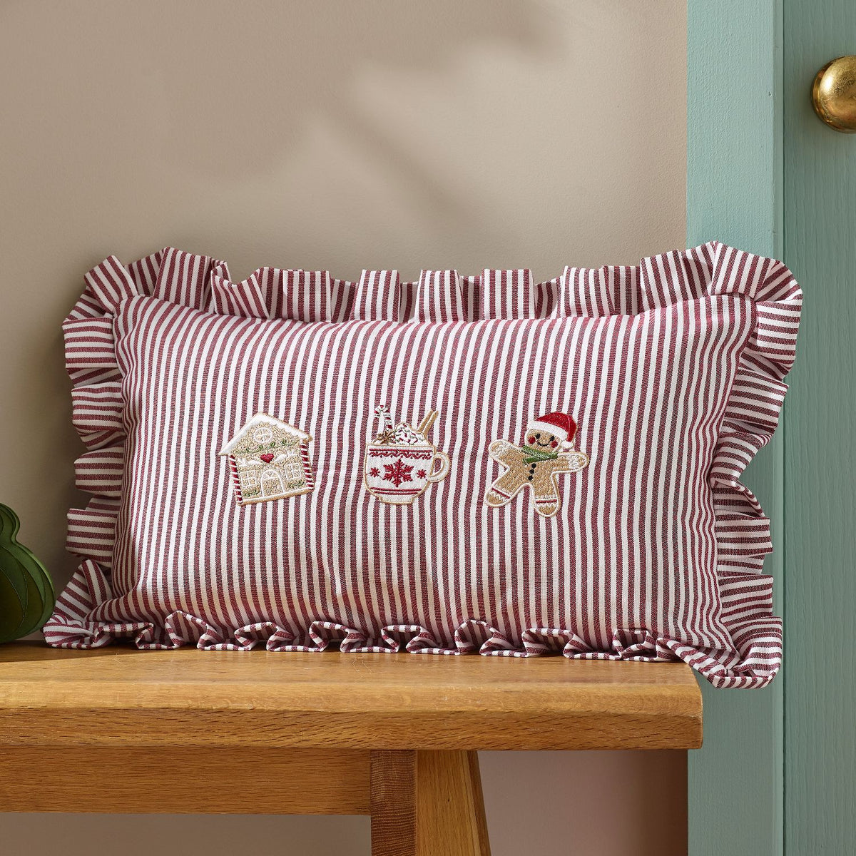 Catherine Lansfield Christmas Gingerbread Stripe Cushion