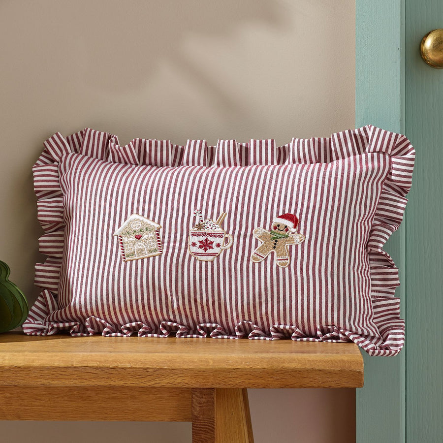Catherine Lansfield Christmas Gingerbread Stripe Cushion