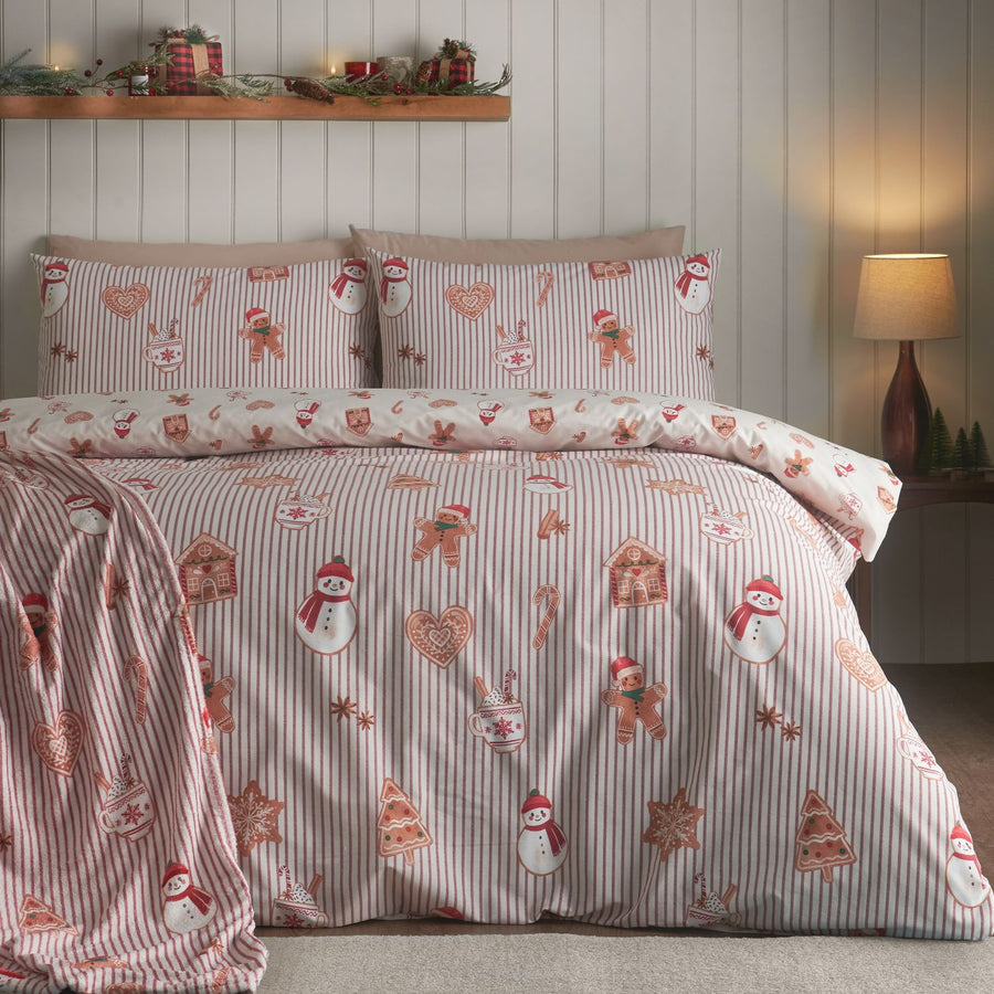 Catherine Lansfield Christmas Gingerbread Stripe Duvet Set