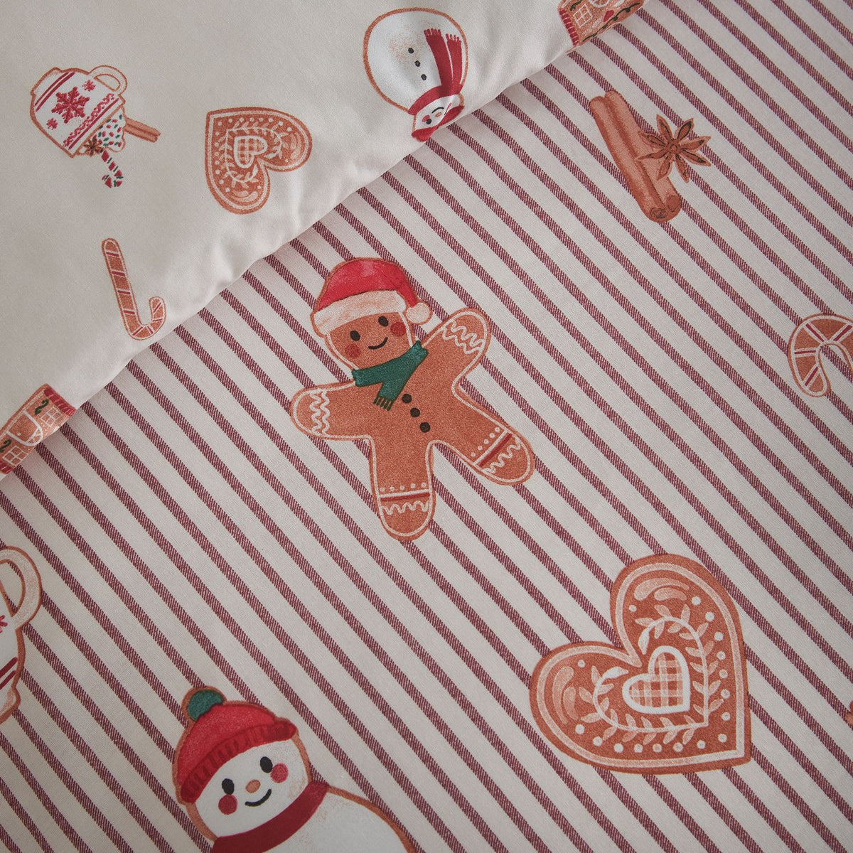 Catherine Lansfield Christmas Gingerbread Stripe Duvet Set