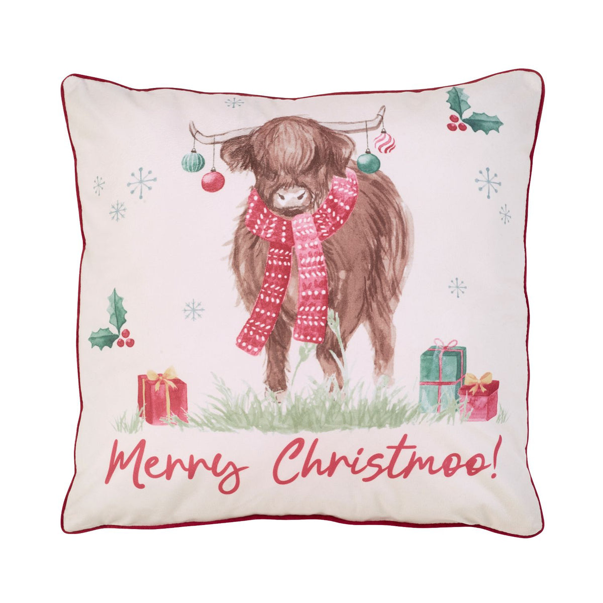 Catherine Lansfield Merry Christmoo Highland Cow Soft Touch Cushion