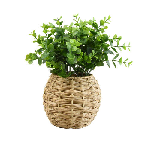 Faux Herb In Rattan Basket
