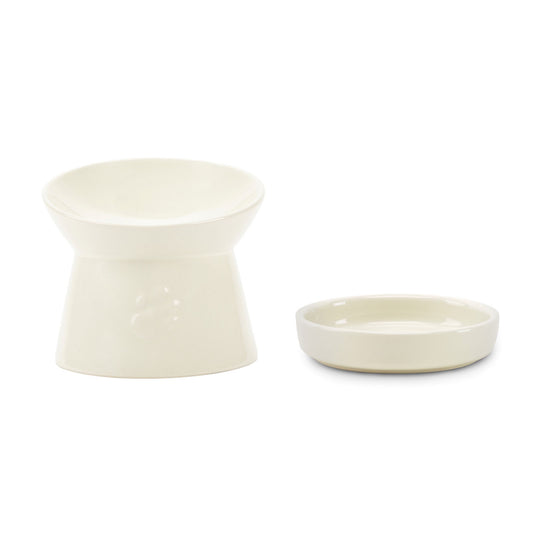 Scruffs Icon Cream Raised Cat Feeder Bowl & Saucer Set