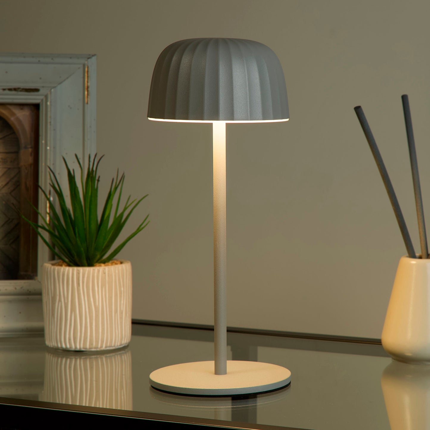 Grey Pearl Sleek Rechargeable Portable Outdoor Table Lamp