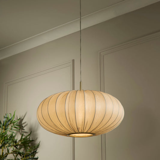 Serene Ribbed White Fabric Pendant Light