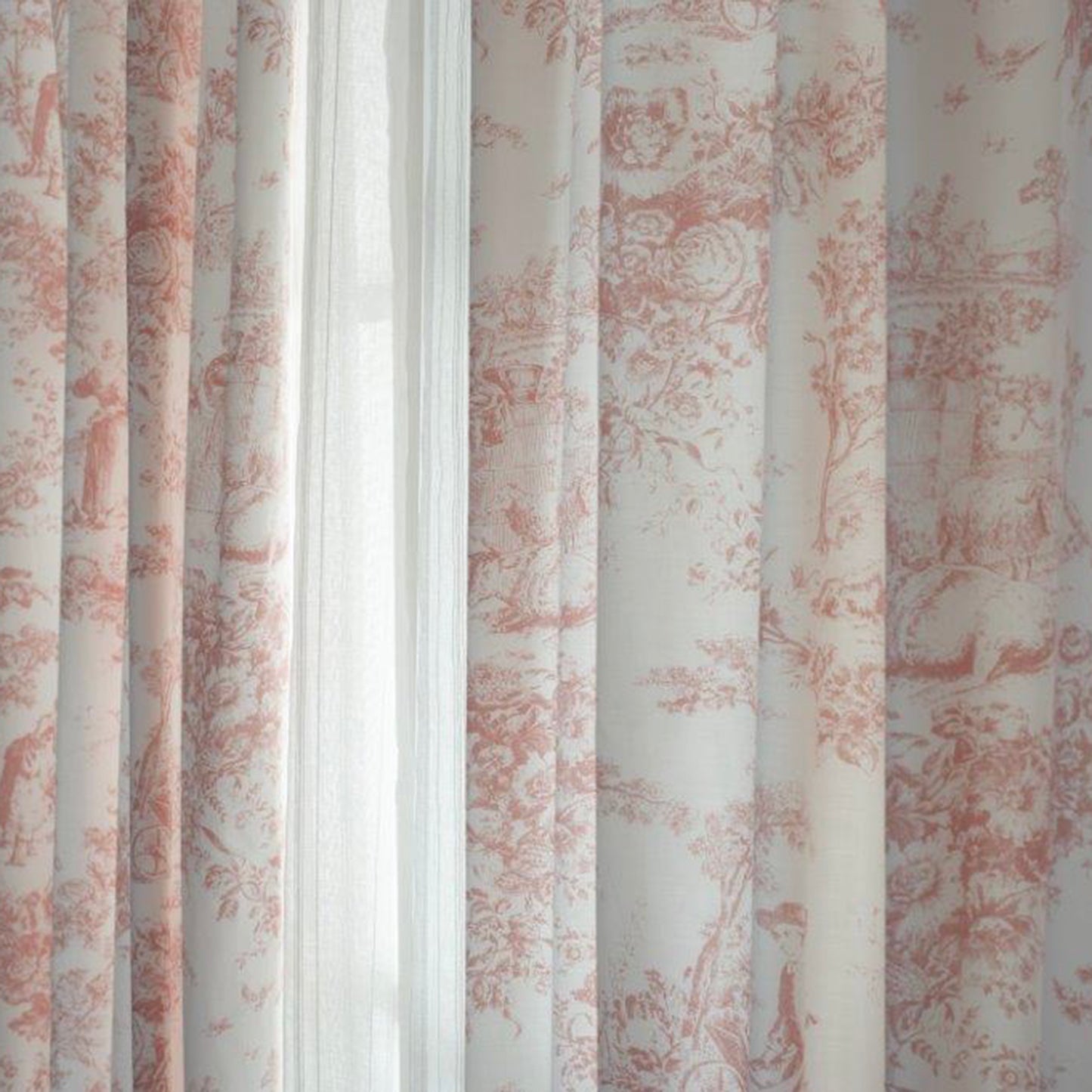 The Lyndon Company Toile Pink Printed Cotton Pencil Pleat Curtains