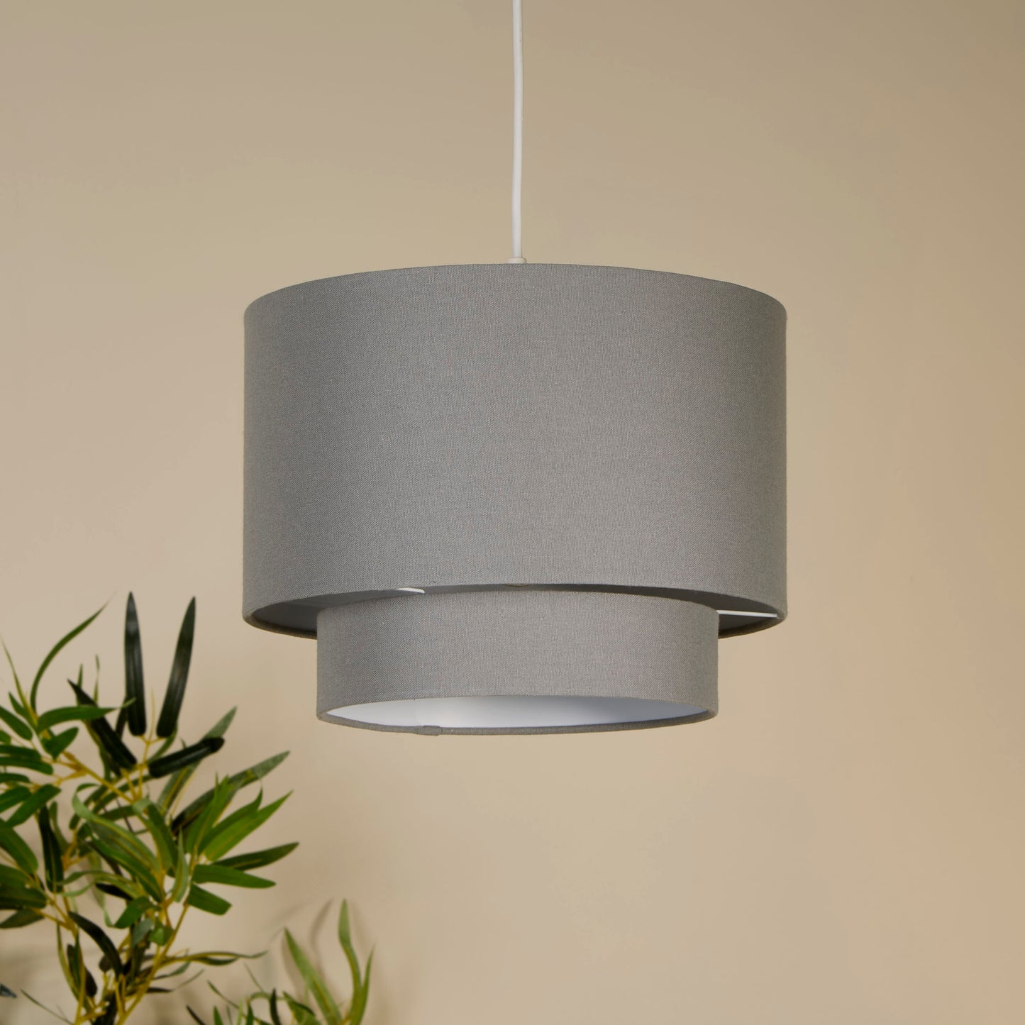 Grey Linen Two Tier Drum Shade (30cm)