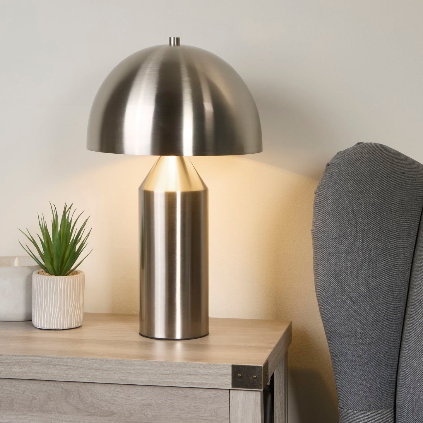 Satin Silver Dome Table Lamp