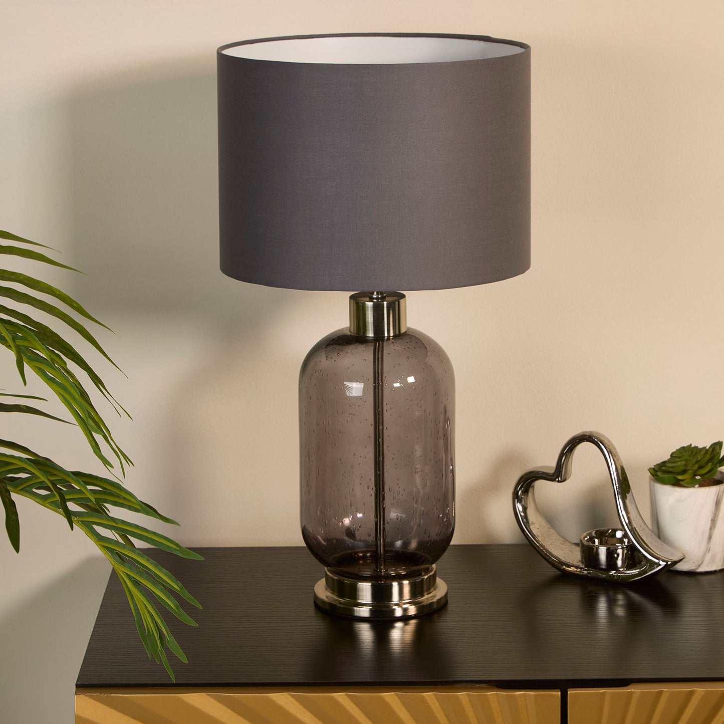 Smoke Glass & Satin Nickel Table Lamp