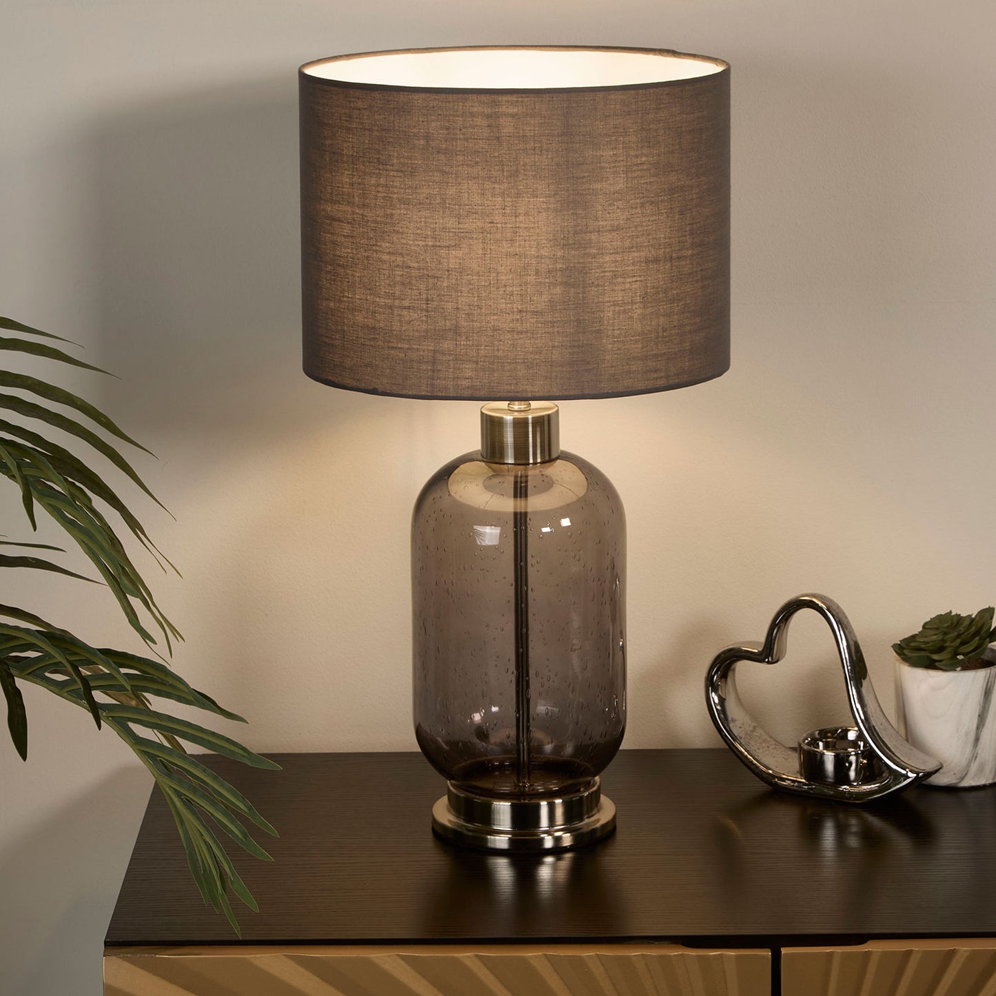 Smoke Glass & Satin Nickel Table Lamp