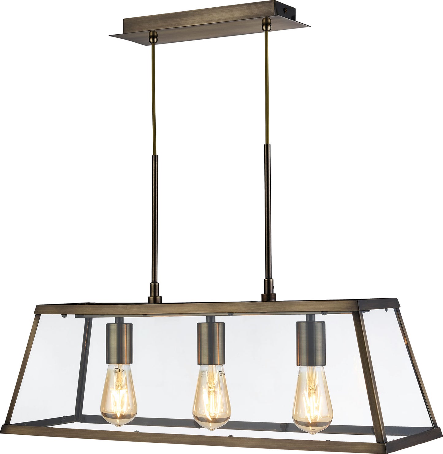 Harbour 3 Light Antique Brass Lantern Bar Pendant Ceiling Light