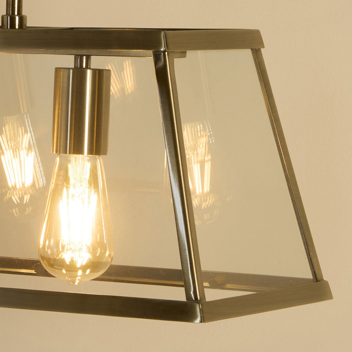 Harbour 3 Light Antique Brass Lantern Bar Pendant Ceiling Light