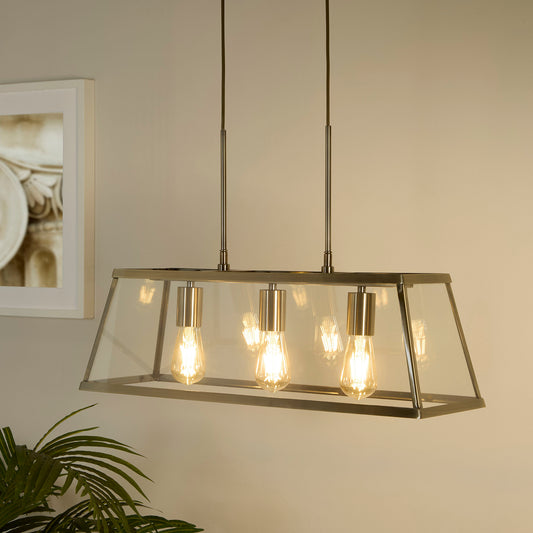 Harbour 3 Light Antique Brass Lantern Bar Pendant Ceiling Light