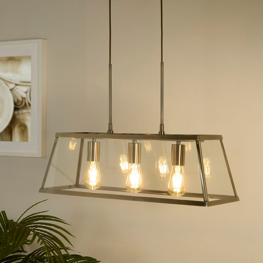 Harbour 3 Light Antique Brass Lantern Bar Pendant Ceiling Light