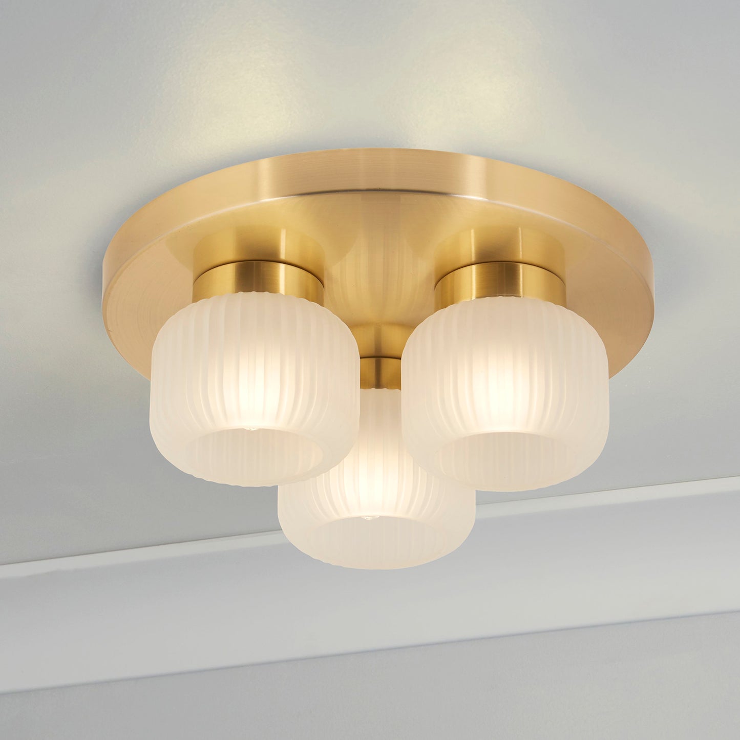 Flute Frosted Ribbed Acrylic 3 Shade Ceiling Light