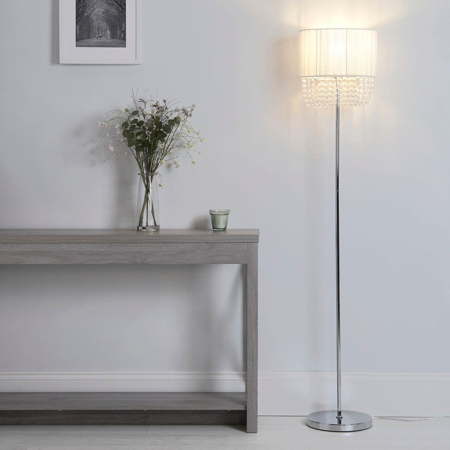 Luna White Floor Lamp with Acrylic Drops