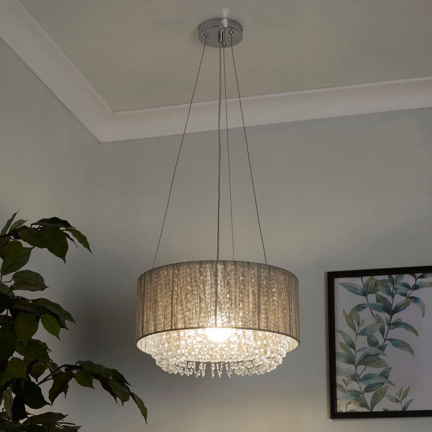 Luna Grey Ceiling Pendant Light with Acrylic Drops