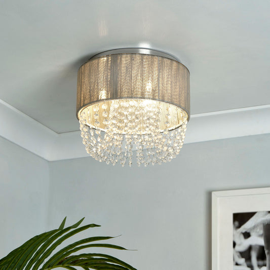 Luna Grey Ceiling Flush Light with Acrylic Drops