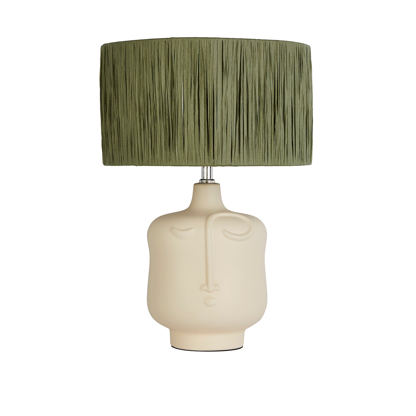 Whisper Face Ceramic Table Lamp with Green Raffia Shade