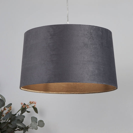 Velour Grey Velvet Tapered Easy Fit Drum Light Shade