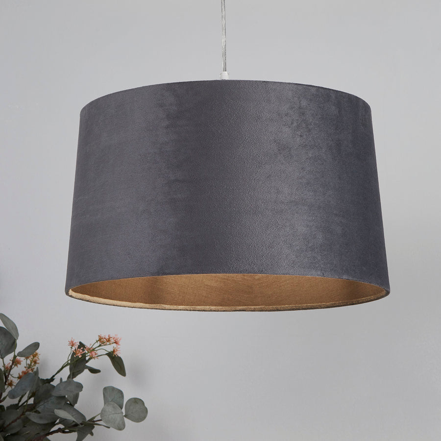 Velour Grey Velvet Tapered Easy Fit Drum Light Shade