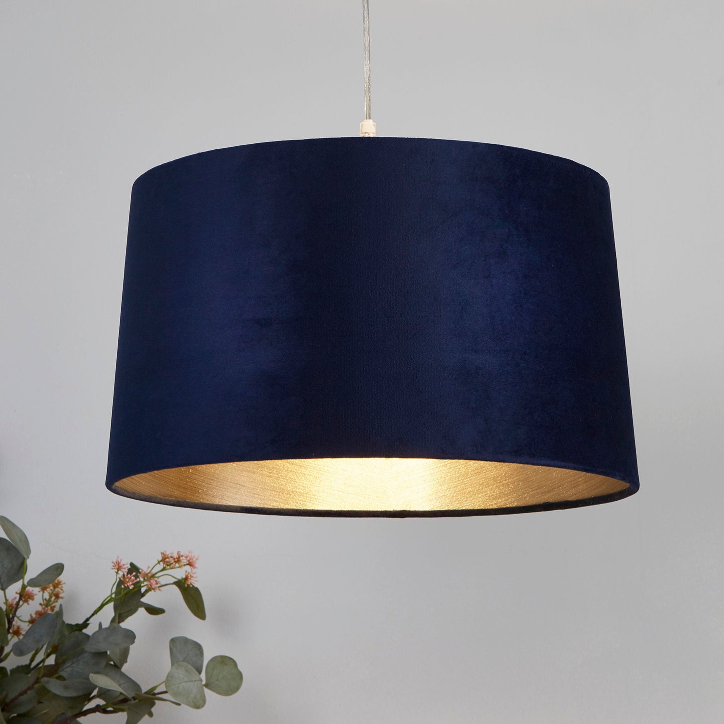 Navy Velour Velvet Tapered Drum Easy Fit Light Shade